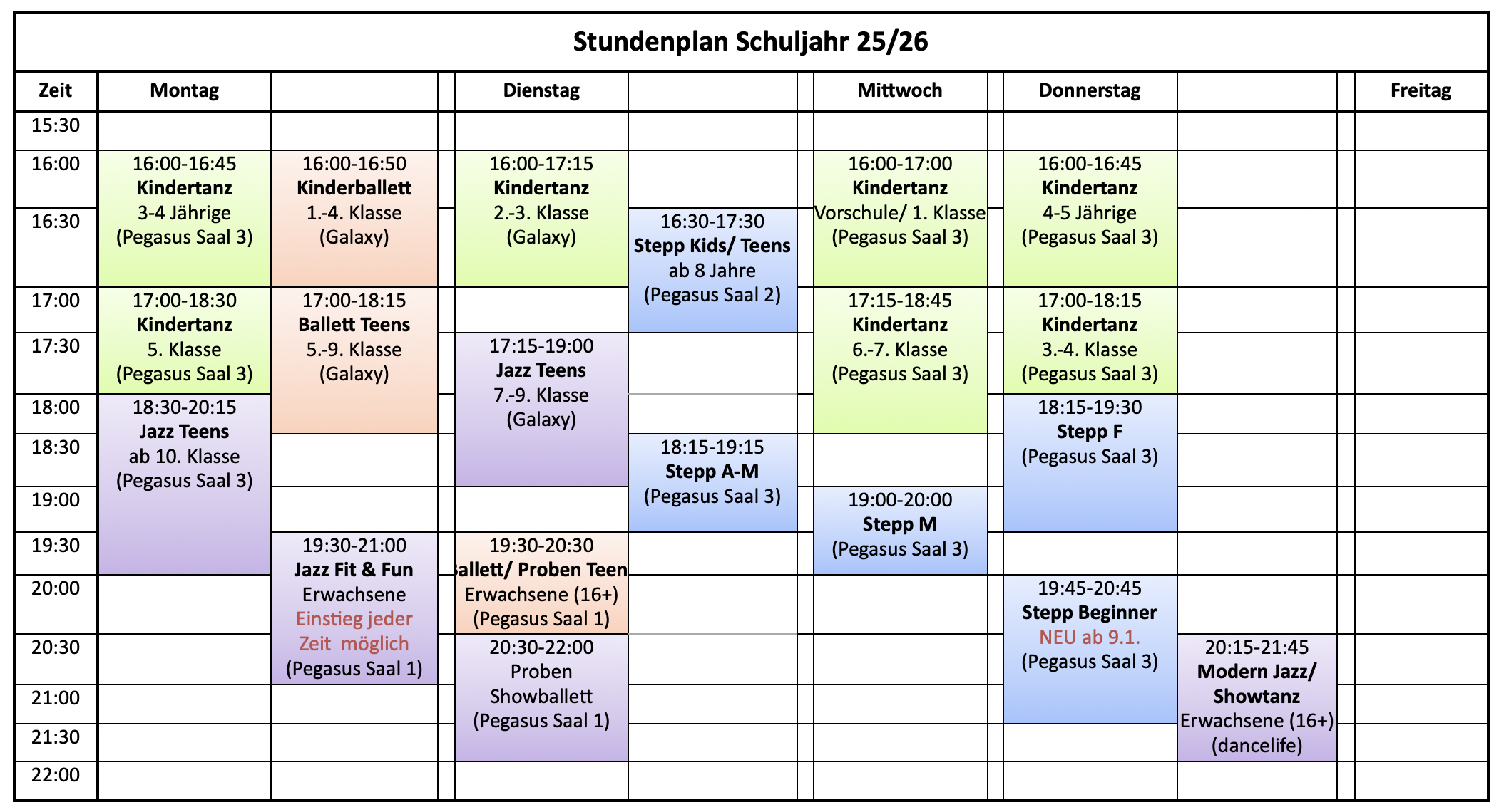 tanz3 stundenplan 25 26